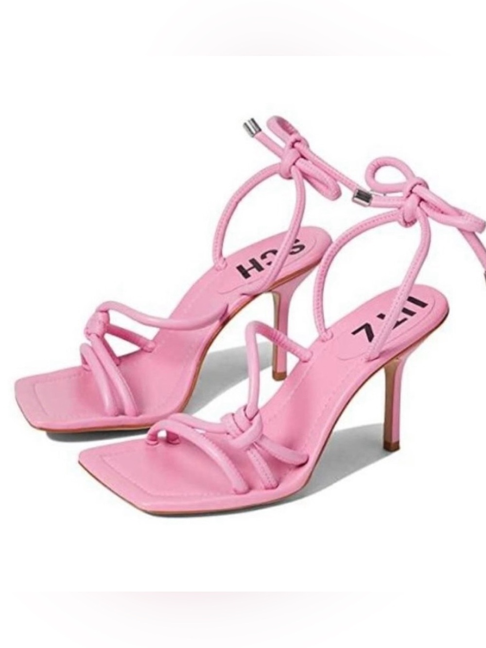 Schutz Lyra Pink Leather Sandals Strappy
Stiletto Heeled Lace Up 6